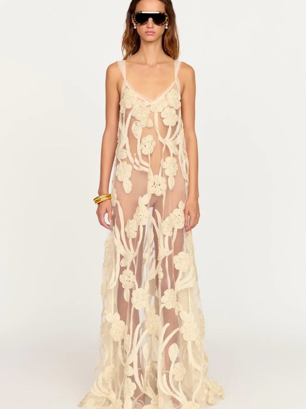 [sold out] Eliou Paula Dress - Cream Floral Appliqué Maxi Slip Dress with V-Neck - Picture 5 of 9